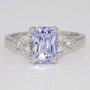 Platinum unheated Sri Lankan radiant cut sapphire and round brilliant cut diamond ring