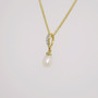 18ct gold Scottish freshwater pearl and round brilliant cut diamond bail pendant side