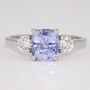 Platinum unheated rectangular cushion cut Sri Lankan sapphire and round brilliant cut diamond ring