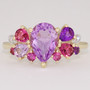 9ct gold multi gemstone and diamond ring with amethyst and pink tourmaline