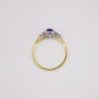18ct gold and platinum oval cut Ceylon sapphire and round brilliant cut diamond ring top