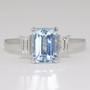 Platinum emerald cut aquamarine and baguette cut diamond ring