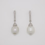 18ct white gold oval Scottish freshwater pearl earrings with diamond caps and diamond-set bars