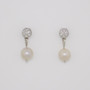 18ct white gold Scottish freshwater pearl and diamond cluster drop earrings