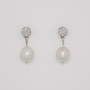 18ct white gold Scottish freshwater pearl and diamond cluster drop earrings
