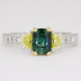 Platinum and 18ct gold teal sapphire and diamond ring
