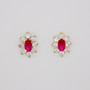 9ct gold red oval cut cubic zirconia (CZ) cluster earrings