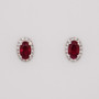 18ct white gold oval cut ruby and round brilliant cut diamond cluster stud earrings