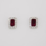 18ct gold octagon cut ruby and round brilliant cut diamond cluster stud earrings
