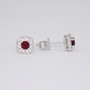 18ct white gold cushion cut ruby and round brilliant cut diamond cluster stud earrings side