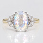 9ct gold faceted rainbow moonstone and round brilliant cut diamond ring