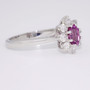 Platinum pink sapphire and diamond cluster ring side