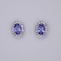 18ct white gold oval cut tanzanite and diamond cluster stud earrings
