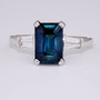 Platinum teal sapphire and diamond ring