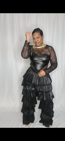 Black ruffle tier pants