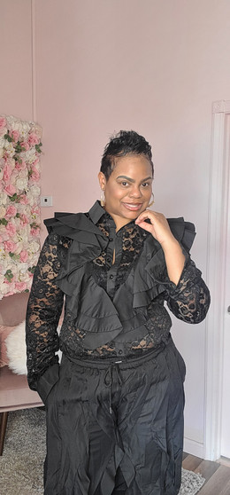 Black elegant ruffle blouse