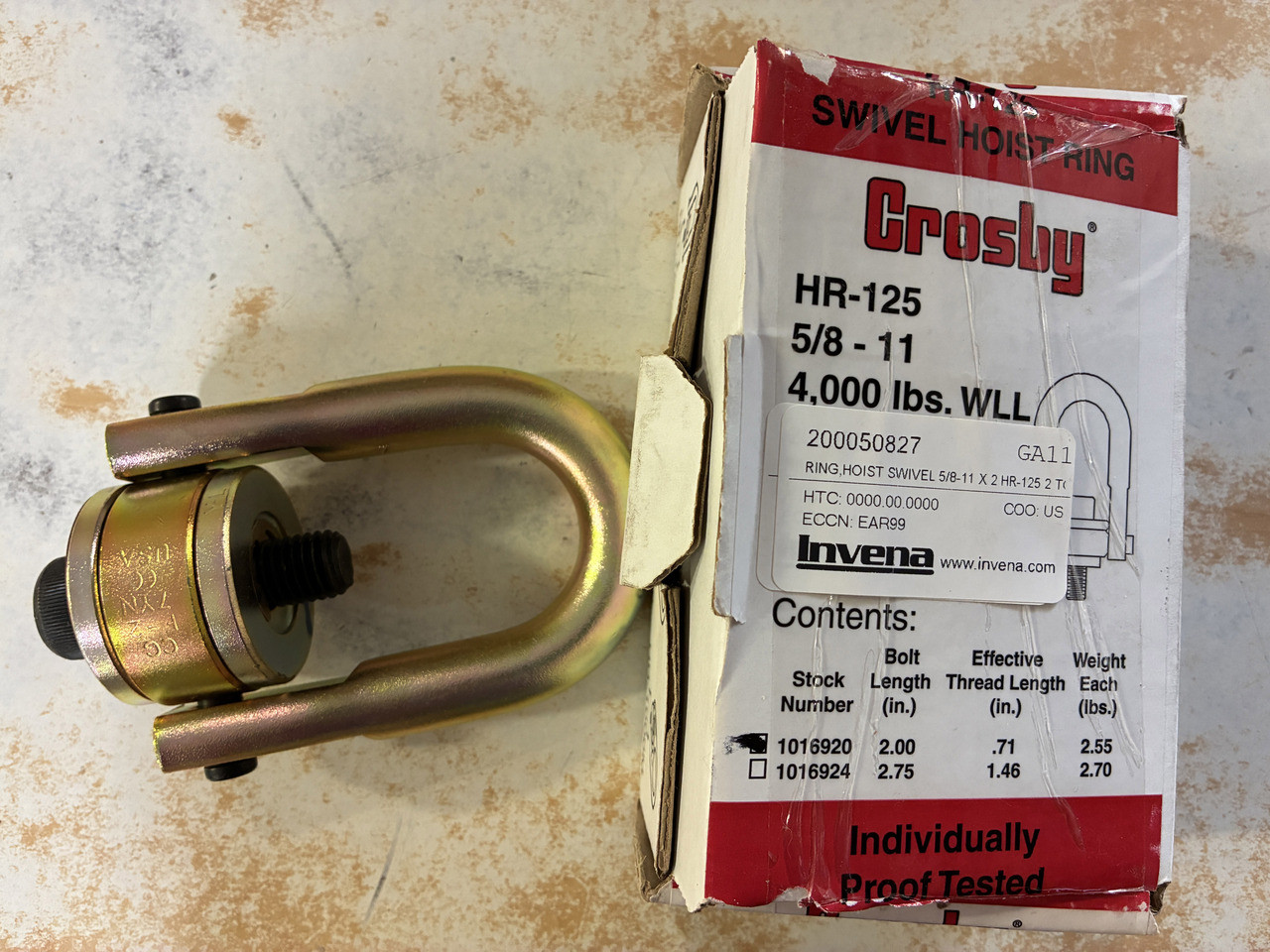 CROSBY 1016920 HOIST RING SWIVEL 5/8-11 X 2 HR-125 2 TON