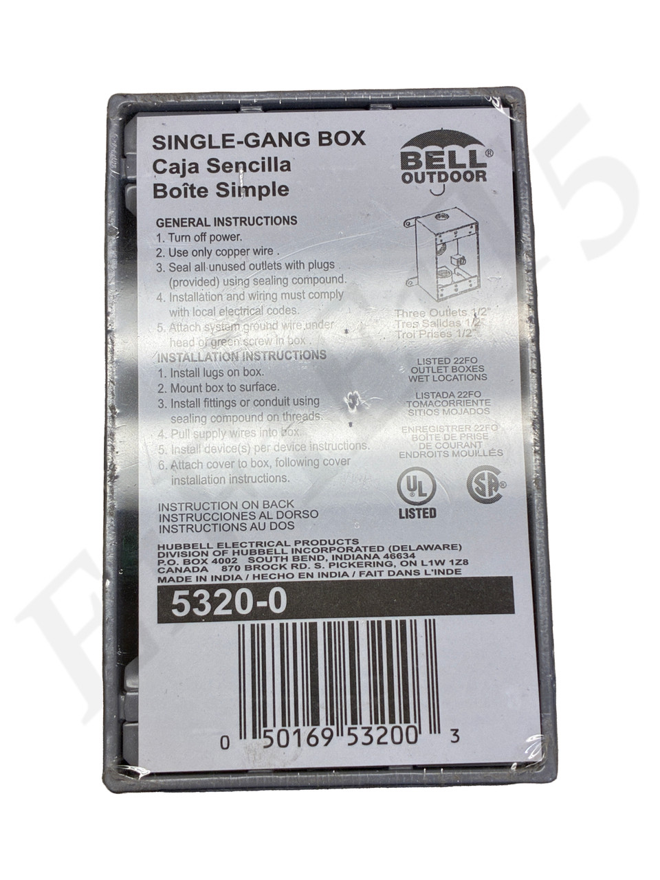 BELL 5320-0 WEATHERPROOF BOX 1 GANG ALUMINUM 3 INLETS