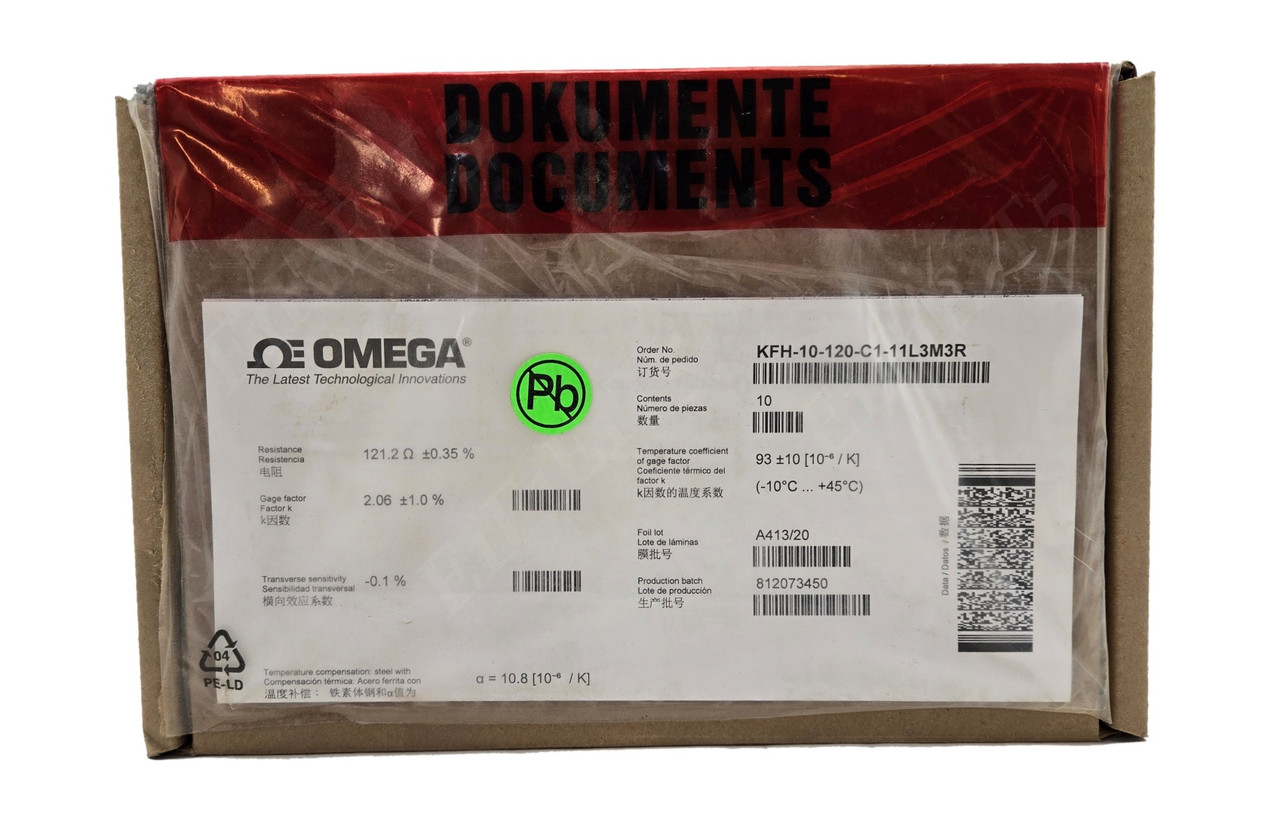 OMEGA KFH-10-120-C1-11L3M3R LINEAR STRAIN GAUGE PRE-WIRED 10M GRID 3-LEADS 3 M L