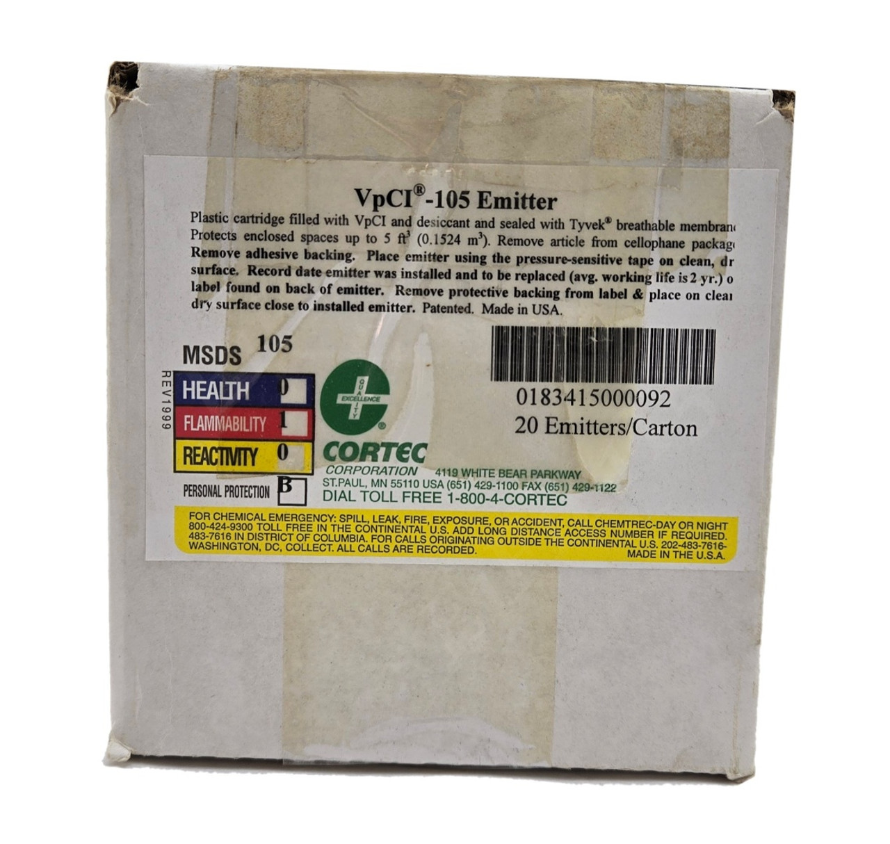 CORTEC VCI-105 PLASTIC CORROSION INHIBIT EMITTER PKG 20