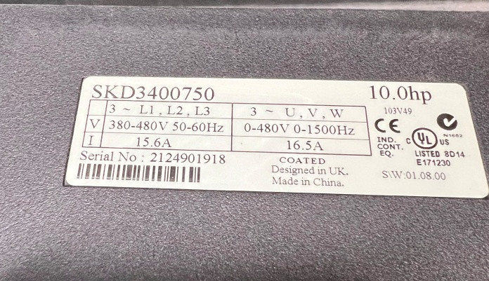EMERSON INDUSTRIAL AUTOMATION SKD3400750 INVERTER DRIVE AC 380/480V 50/60HZ 15.6A
