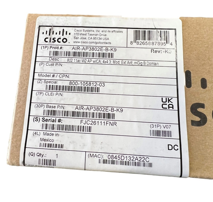 CISCO AIR-AP3802E-B-K9 WIRELESS ACCESS POINT AIRONET