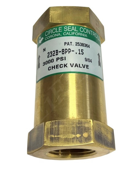 CIRCLE SEAL CONTROLS 232B-8PP-.15 CHECK VALVE 1 FNPT OXYGEN CLEANED 3000 PSI BRASS