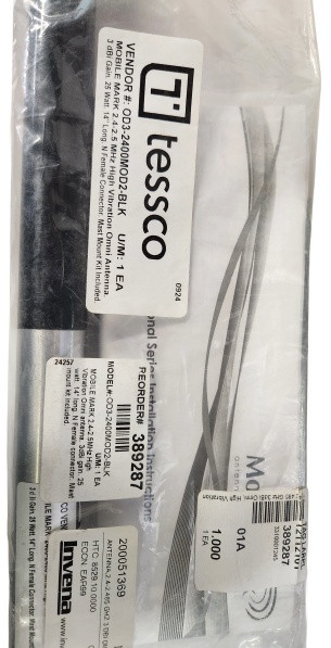MOBILE MARK OD3-2400MOD2-BLK ANTENNA,2.4-2.485 GHZ 3 DBI OMNI HIGH VIBRATION 25 WATT 14IN LONG N FEMALE CONNECTOR BLK
