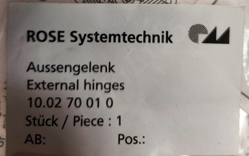 ROSE + BOPLA 10052101-00 EXTERNAL HINGE GREY ASSEMBLED W/HDW