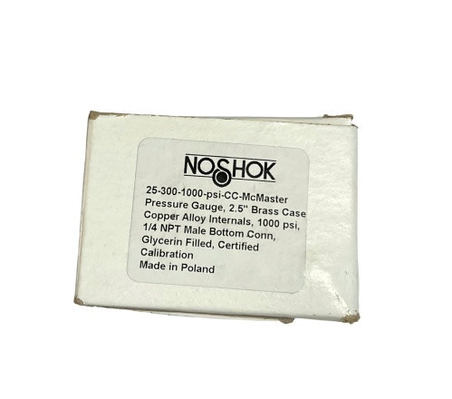 NOSHOK 25-300-1000/COC PRESSURE GAUGE 0-1000 PSI 2.50 1/4NPT W/NIST CERT BRASS