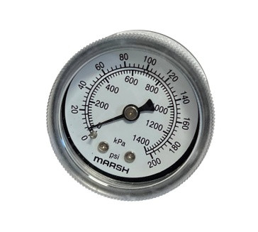 MARSH BELLOFRAM J1854 PRESSURE GAUGE 0-200 PSI OIL 2 IN DIAL 1/8 NPTM CENTER BACK