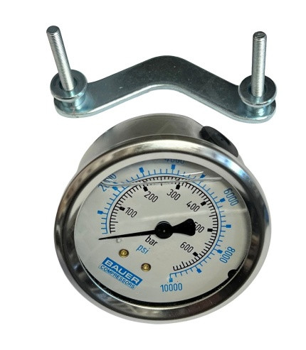 BAUER COMPRESSORS GAG-0175W PRESSURE GAUGE 0-10000 PSI/BAR,2.5 ,1/4 CBM,SILC