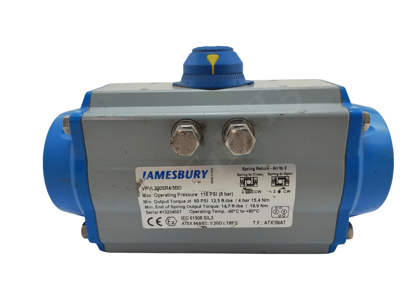JAMESBURY VPVL200SR4/5BD SPRING RETURN ACTUATOR FAIL-CLOSE PNEUMATIC