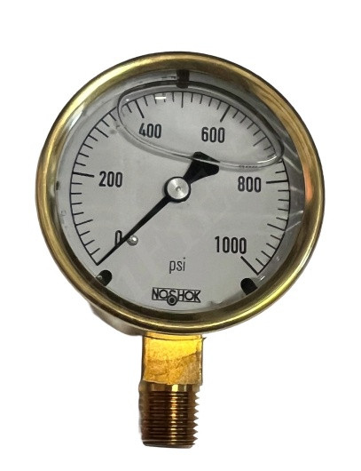 NOSHOK 25-300-1000/COC PRESSURE GAUGE 0-1000 PSI 2.50 1/4NPT W/NIST CERT BRASS