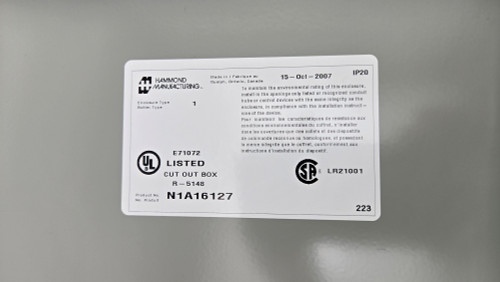 HAMMOND MANUFACTURING N1A16127 ENCLOSURE 16X12X7 N1A