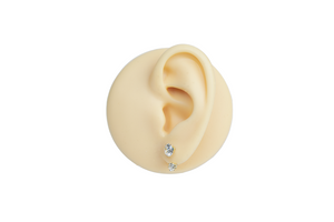 10K CURVED 6/4 STUD EARRING WITH WHITE ZIRCONIA