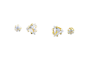 10K CURVED 6/4 TRIANGLE STUD EARRING WITH WHITE ZIRCONIA