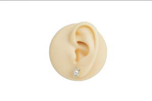 10K ROSETTE/PEAL STUD EARRING WITH WHITE ZIRCONIA AND SYNTHETIC PEARL