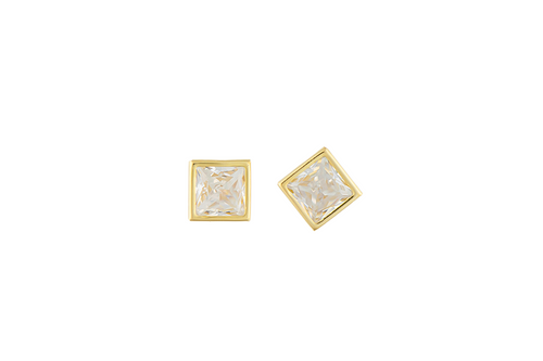 10K VICEL SQUARE #7 STUD EARRING WITH WHITE ZIRCONIA