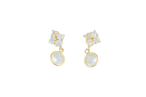 10K RHOMBUS/PENDANT STUD EARRING WITH WHITE ZIRCONIA 10K RHOMBUS/PENDANT STUD EARRING WITH WHITE ZIRCONIA