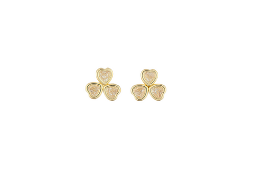 10K HEART CLOVER STUD EARRING WITH WHITE ZIRCONIA
