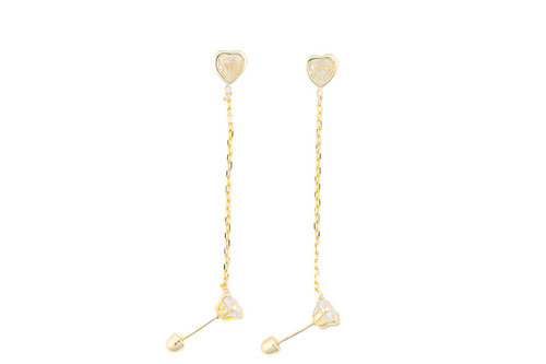 10K HEART 4/CHAIN/4 STUD EARRING WITH WHITE ZIRCONIA