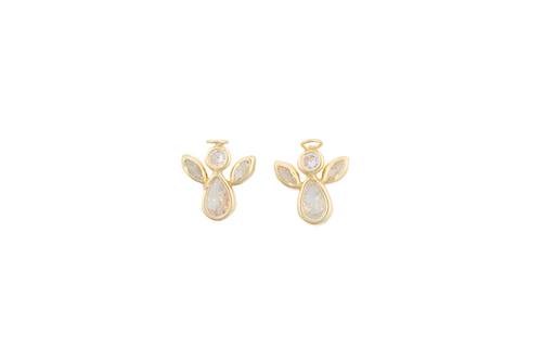 10K BEVELED ANGEL STUD EARRING WITH WHITE ZIRCONIA 10K BEVELED ANGEL STUD EARRING WITH WHITE ZIRCONIA