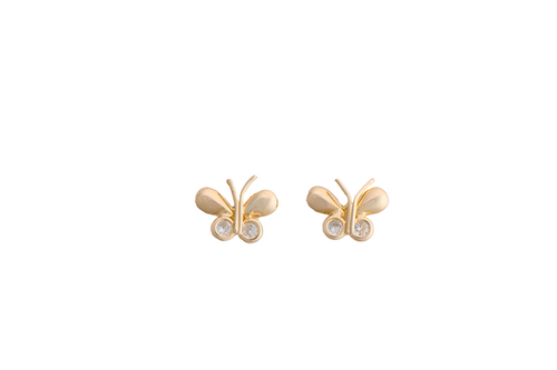 10K GOLD WING BUTTERFLY STUD EARRING WITH WHITE ZIRCONIA