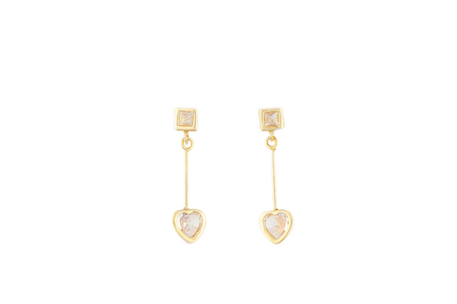 10K SQUARE PENDANT WITH HEART V STUD EARRING AND WHITE ZIRCONIA 10K SQUARE PENDANT WITH HEART V STUD EARRING AND WHITE ZIRCONIA