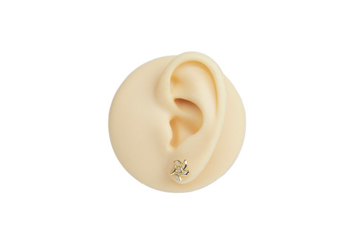 10K BEVELED PINWHEEL STUD EARRING WITH WHITE ZIRCONIA 10K BEVELED PINWHEEL STUD EARRING WITH WHITE ZIRCONIA