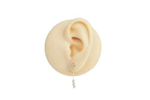 10K 4/BAGUETTE PENDANT STUD EARRING WITH WHITE ZIRCONIA 10K 4/BAGUETTE PENDANT STUD EARRING WITH WHITE ZIRCONIA