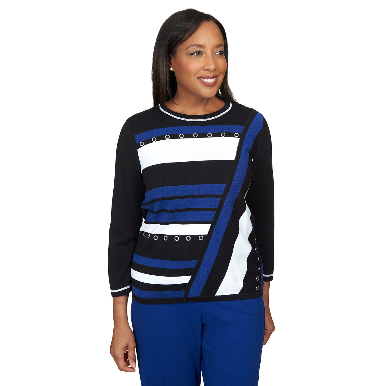 Petite Women's Split Stripes Downtown Sweater | Alfred Dunner