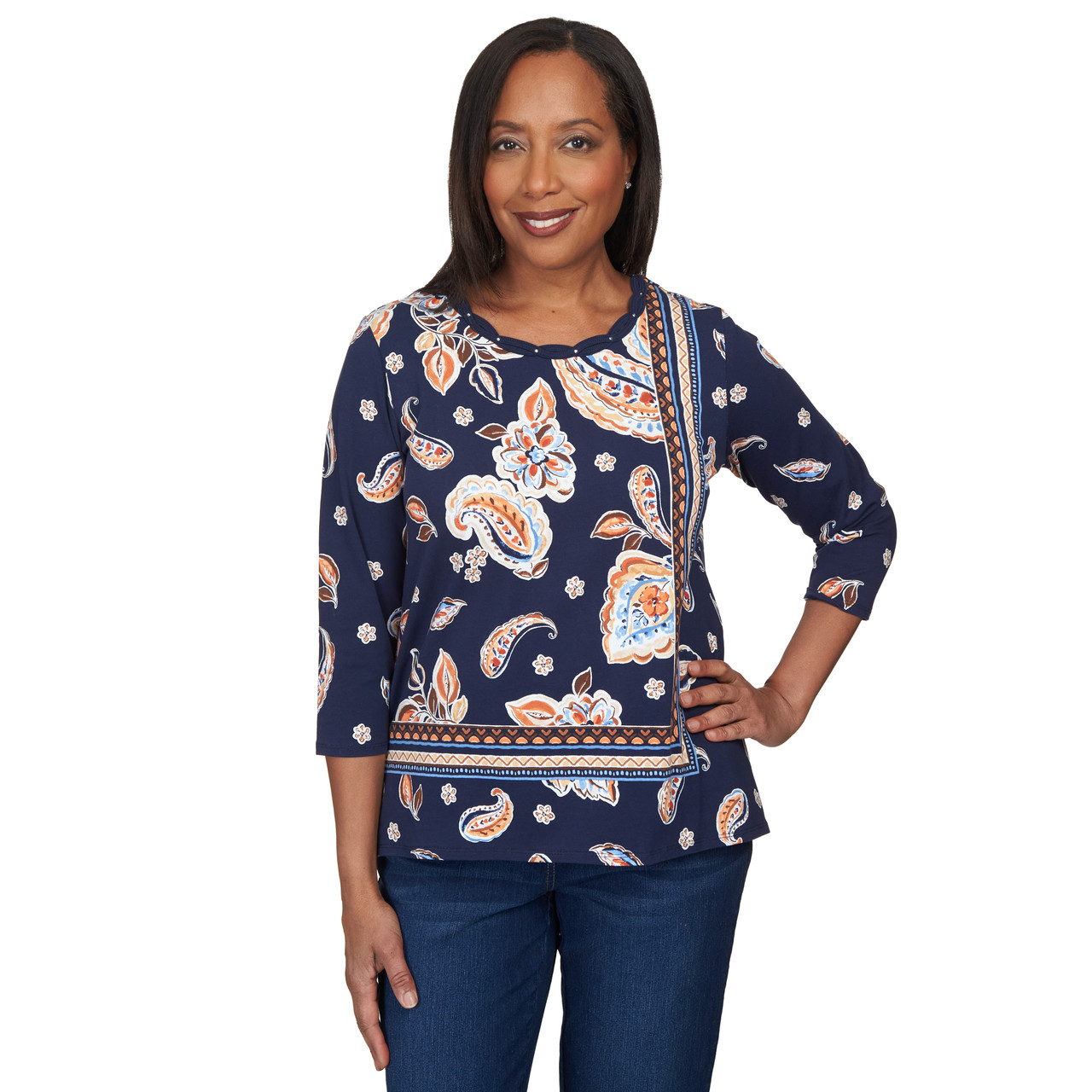 Women's Paisley Spliced Braided Neck Top | Alfred Dunner