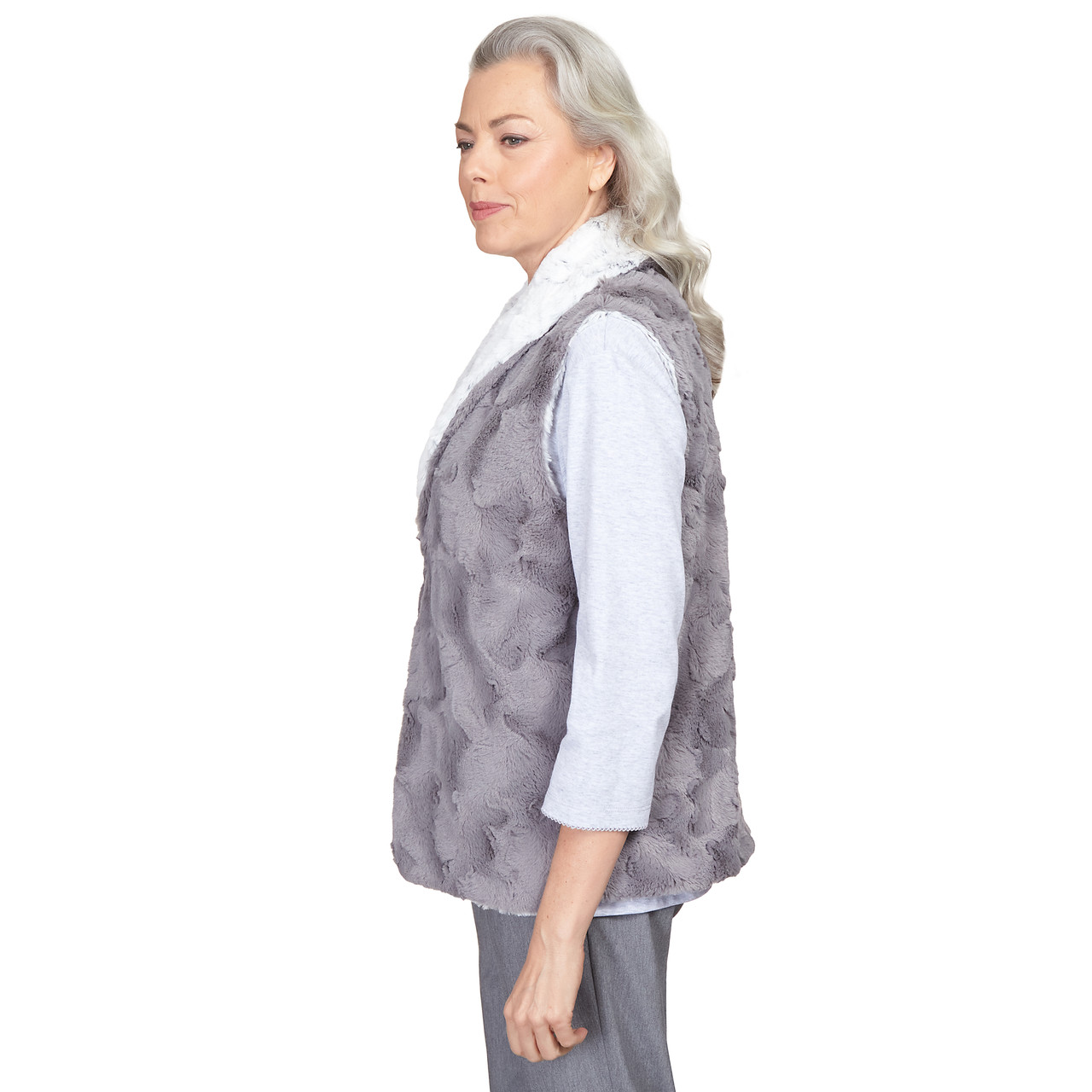 Petite Women's Reversible Collared Vegan Fur Vest | Alfred